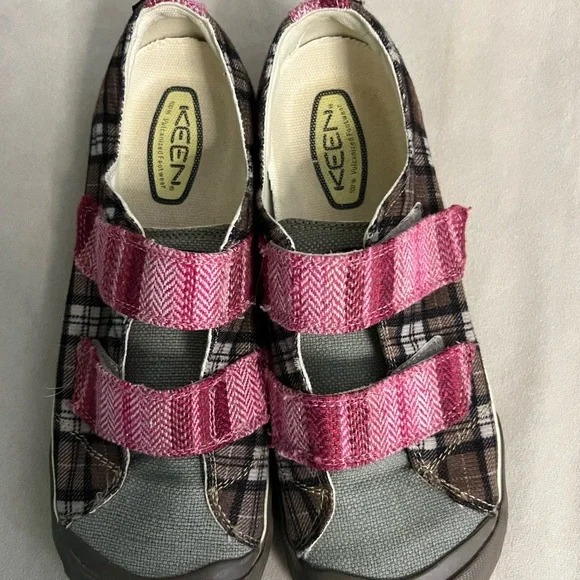 🌲 KEEN Coronado II Mary Jane Plaid Sneakers Pink Brown Canvas Size 10 Comfort - Picture 5 of 11